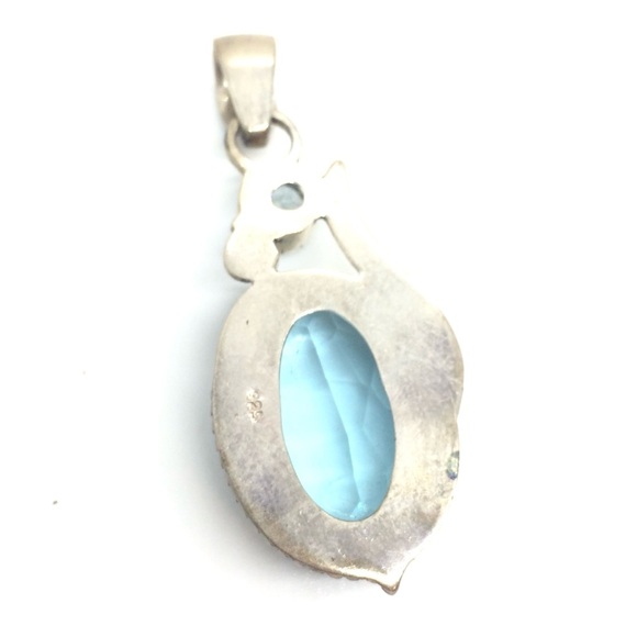 VINTAGE STERLING SILVER 925 LARGE BLUE FACETED GLASS PENDANT ABSTRACT BOHO - Picture 10 of 14